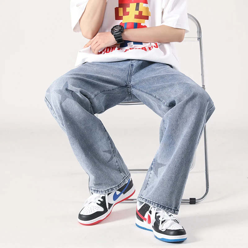 Men Y2K Jeans 2022 Streetwear Hip Hop Star Printing Trousers Men Casual Fashion Korean Harajuku Harlan Wide Leg Jeans Men Pants