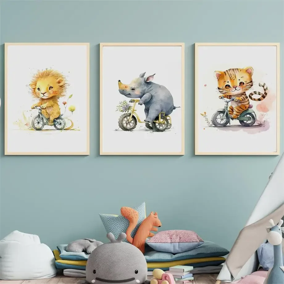 Живопись на холсте со слоном львом тигром зеброй