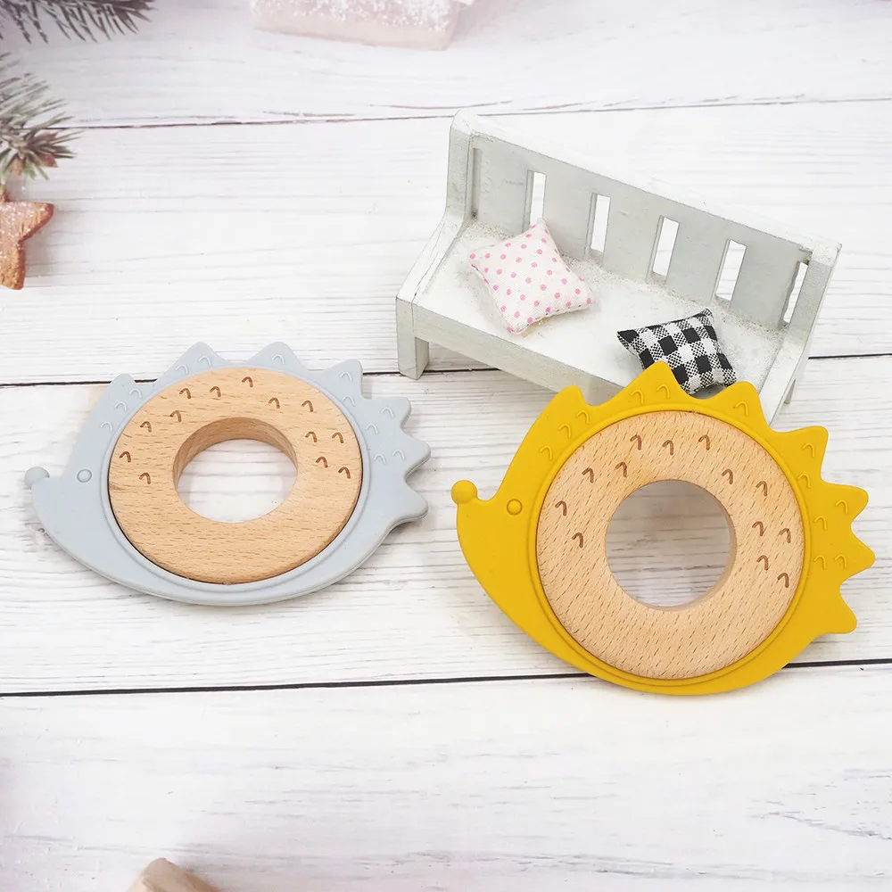 

Chenkai 5PCS Hedgehog Dog Owl Silicone Wooden Teethers Baby Animal Teething For DIY Infant Nursing Chewing Pacifier Chains