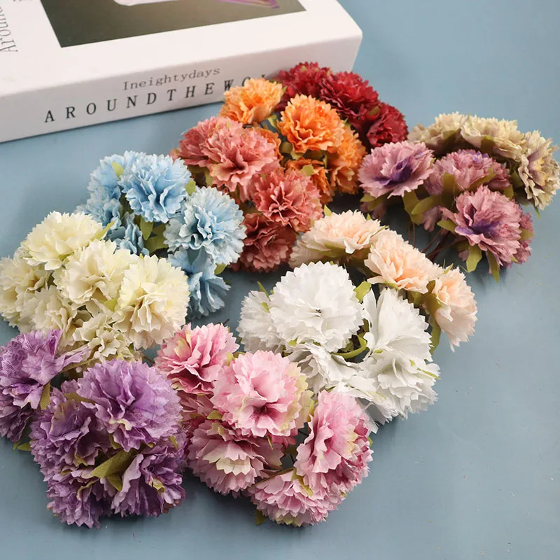 

4cm head,6flower/group,5group/lot,Imitation carnation flower with wire stem DIY headdresssilk flower wedding pary decoration