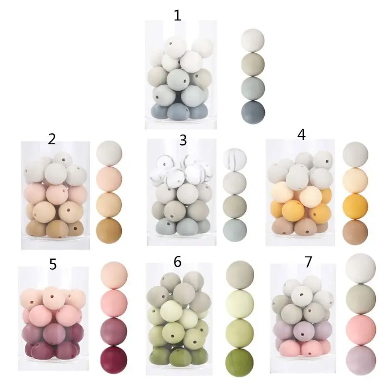 

15mm 20pcs/lot Silicone Loose Beads Safe Teether Round Baby Teething Beads DIY Chewable Colorful Teething For Infant