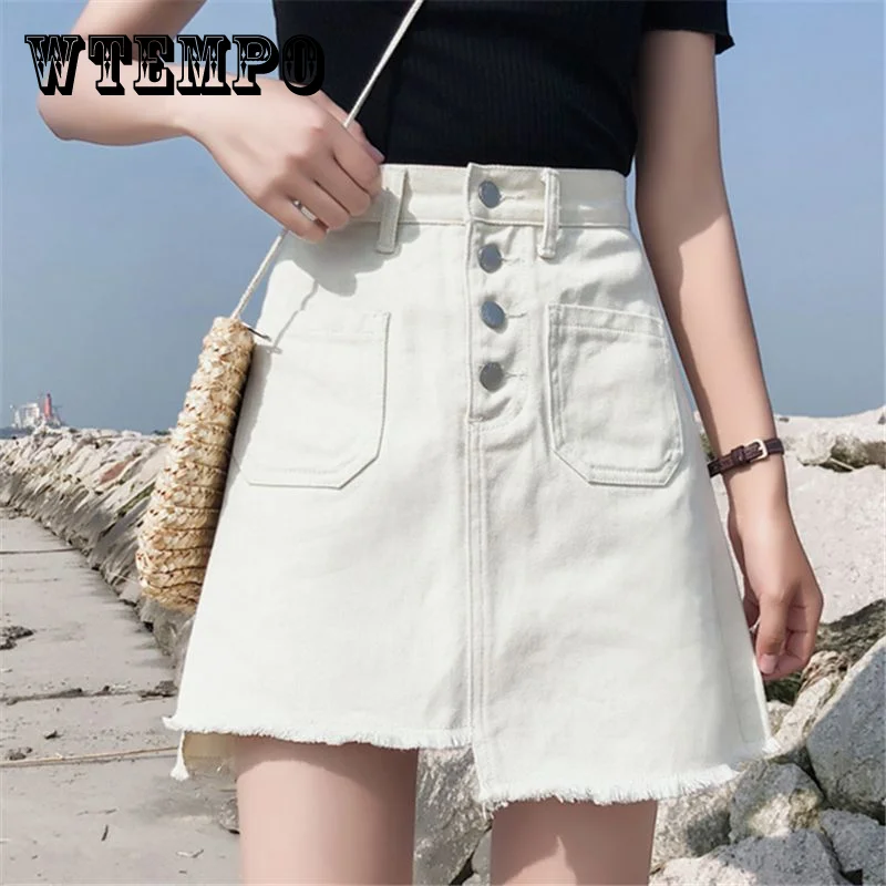 

Белая джинсовая юбка WTEMPO с высокой талией, сексуальная универсальная однотонная летняя модная Асимметричная юбка А-силуэта в минималистичном стиле