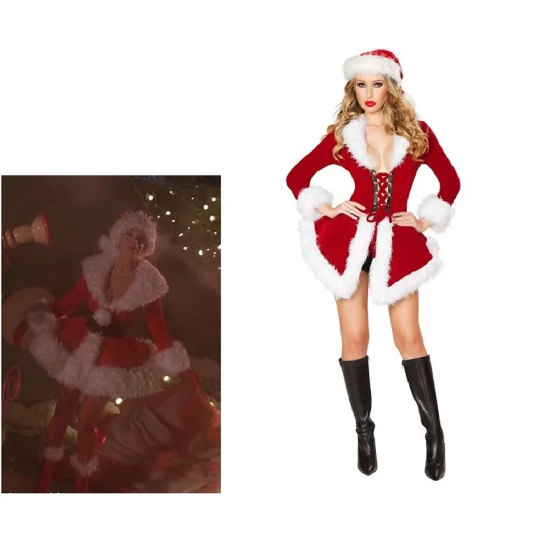 Movie Cosplay Martha May X-mas Christmas Dress with Hat Costume Women Elf Grinch Santa Suit Party Halloween Sexy Maid Outfit Set