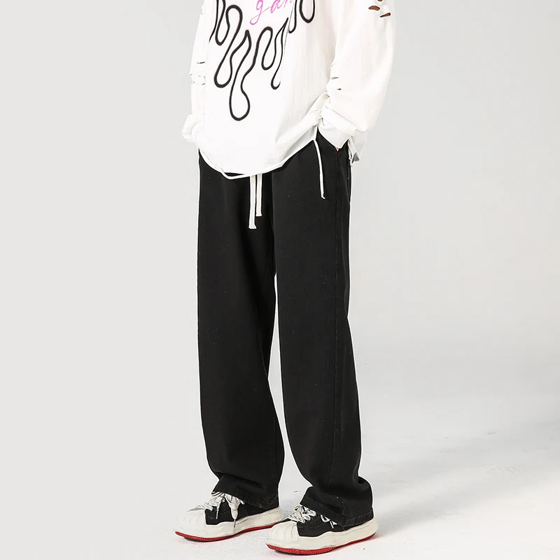 Drawstring Baggy Jeans Men Fashion Retro Casual Straight Jeans Men Streetwear Hip Hop Loose Denim Pants Mens Trousers S-3XL