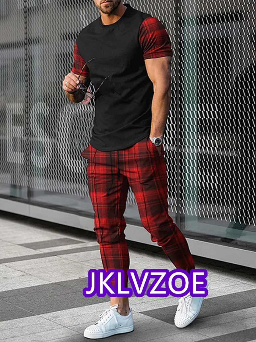 Short sleeve T shirt with summer gradient set in color 2 pcs. Suits 3d wide clothing Streetwear Joogers| |   - AliExpress