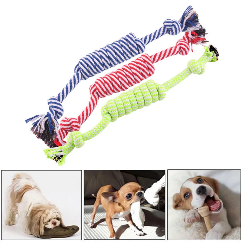 

Pet Dog Toy Bite Rope Double Knot Cotton Rope Funny Cat Chew Toy Bite Resistant Sharp Teeth Pet Supplies Puppy Toys Random Color