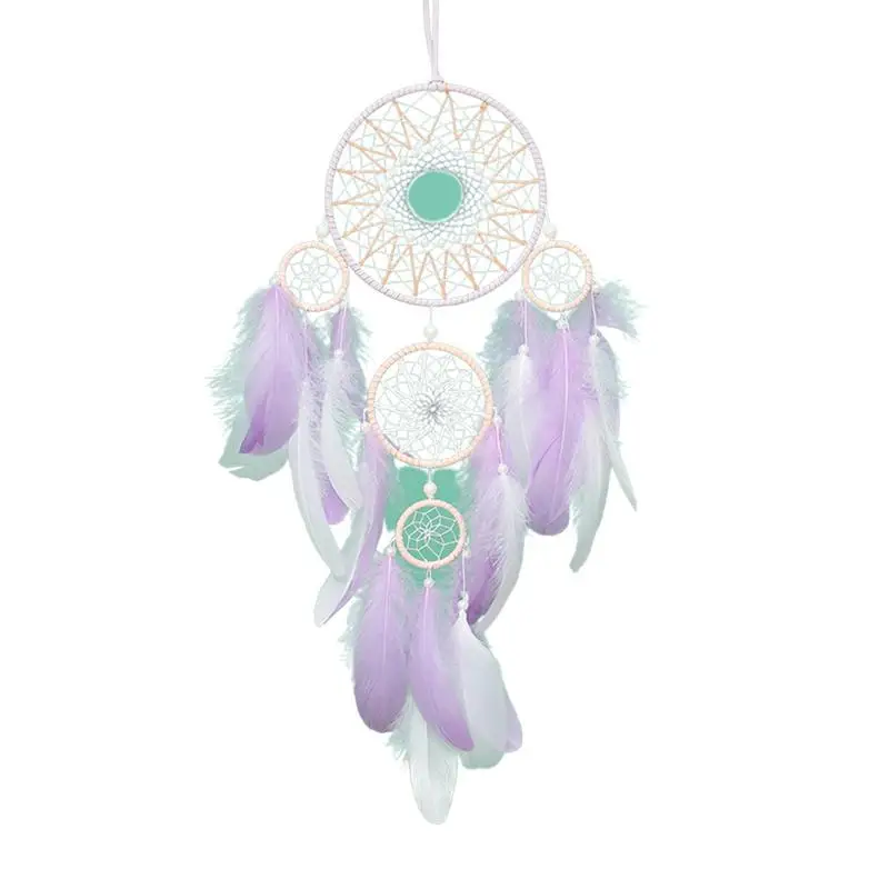 

Handmade Feather Dream Catchers Handmade Wall Hanging Pendant Dreamcatcher Ornament With LED Fairy Lights For Home Decor Gifts