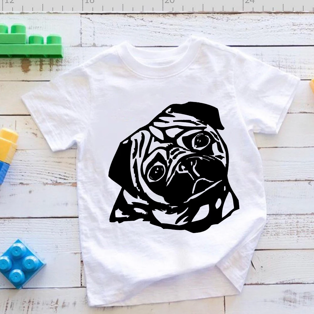 Детская футболка с принтом мопса Повседневная Базовая в европейском стиле лето