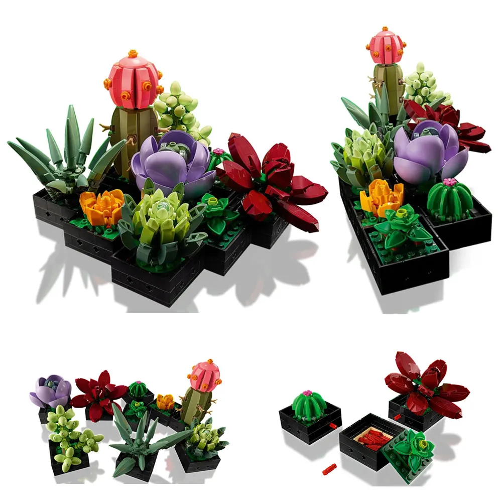 

711PCS Succulents Flower Bouquet Fit 10309 Plant Romantic Friends Decoration Building Blocks Bricks Toys Girls Gift Kid Set