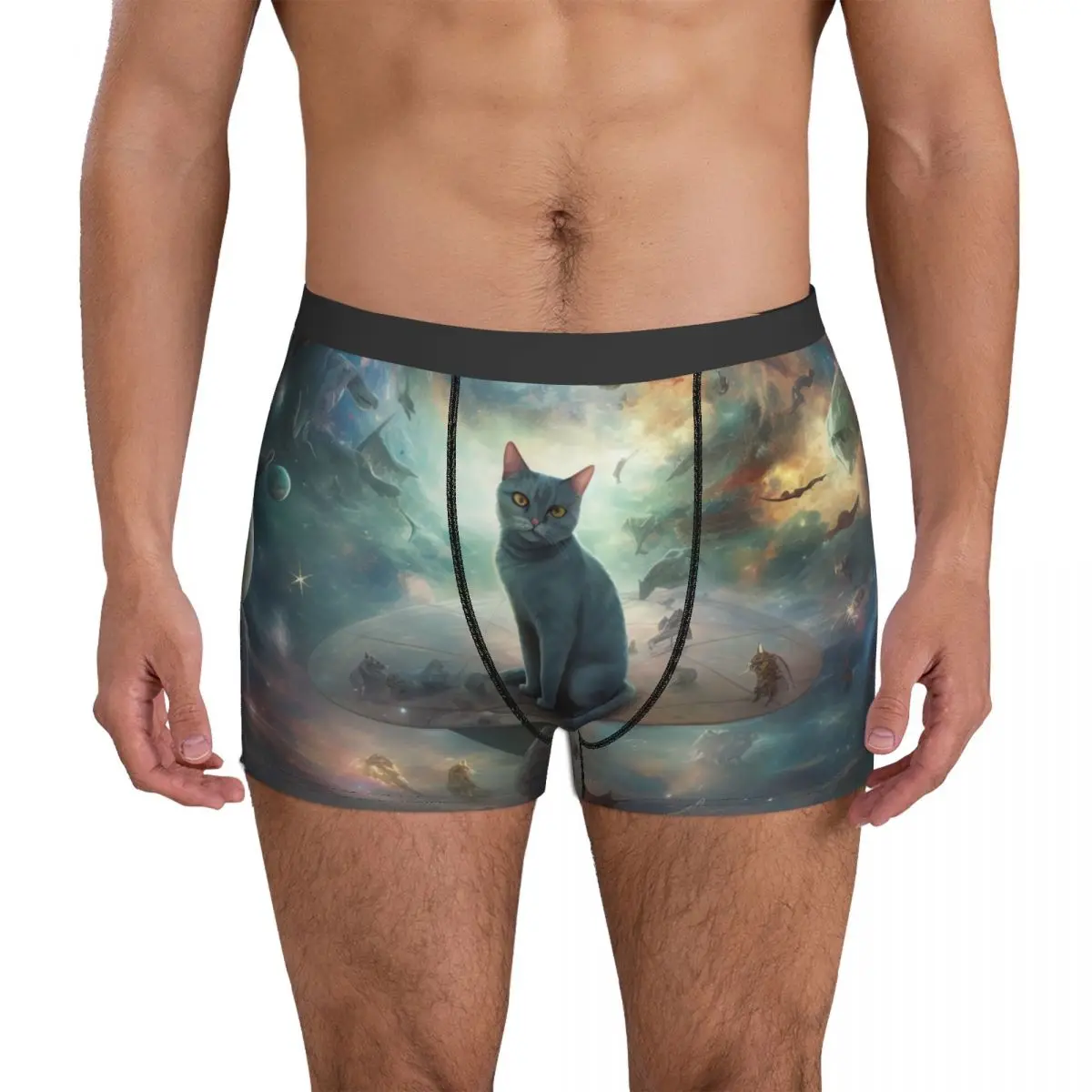 

Мужское нижнее белье с рисунком кошки мистические Realms, дышащие трусы-боксеры с принтом, шорты, размера плюс 2XL