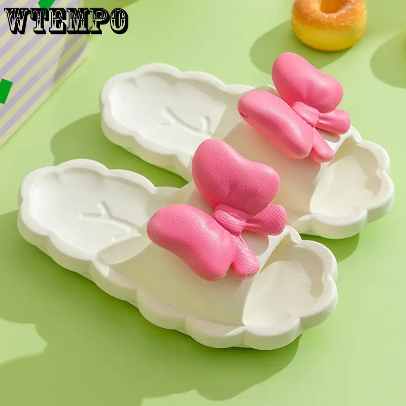 WTEMPO Women Bow Slippers Soft Sole Slide Sandals Ladies Indoor Bathroom Summer Anti-slip Shoes Wholesale Dropshipping