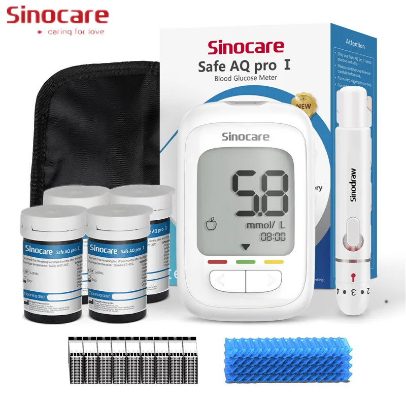Фото Sinocare Safe AQ Pro I Измеритель уровня глюкозы в крови Набор глюкометров Тестер диабета Медицинский измеритель уровня сахара в крови или только тест-полоски Ланцеты №1