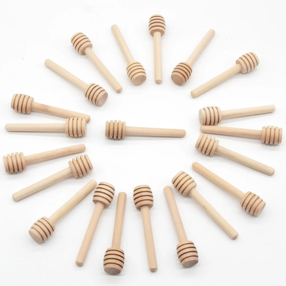 10pcs 8/10/15cm Long Handle Wood Honey Stir Bar Mixing Stick Supplies Jar Spoon Practical Dipper Coffee Milk Tea Kitchen Tool