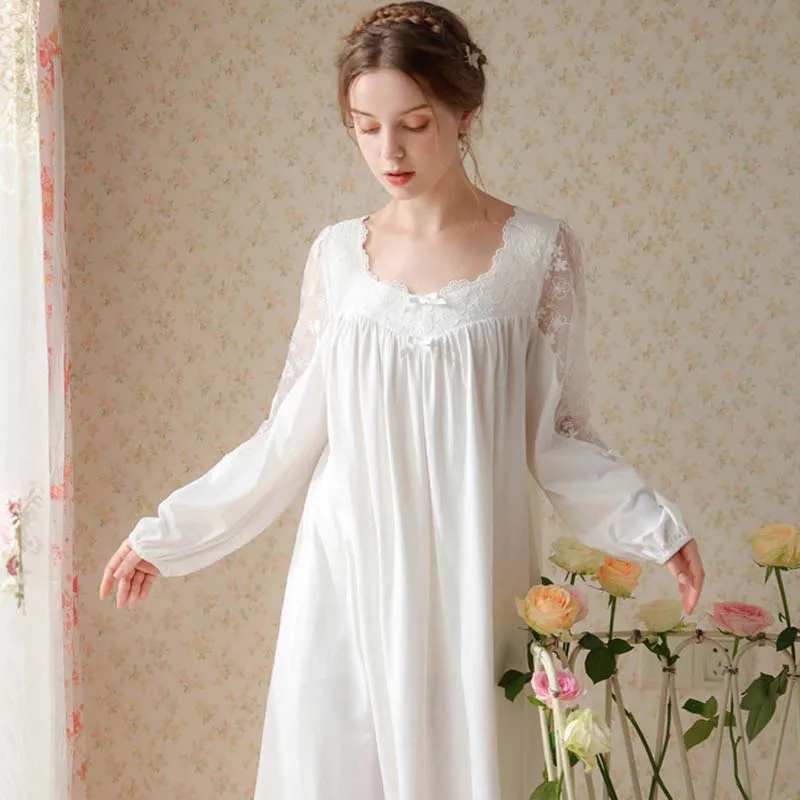 Roseheart Women White Homewear Sexy Sleepwear Night Dress Lace Nightwear Luxury Nightgown Female Gown Plus Size Nightdress