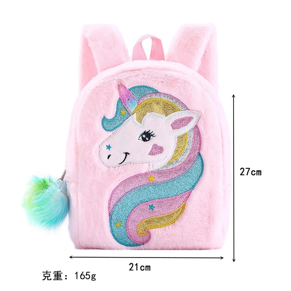 New Embroidered Unicorn Cartoon Plush Backpack Large Capacity Girls Backpack Kindergarten Cute School Bag backpacks
