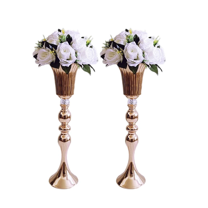 2 Pcs Gold Vase for Wedding Centerpieces Tall Flower Vases Crystal Bead for Table Anniversary Party Birthday Event Aisle Home