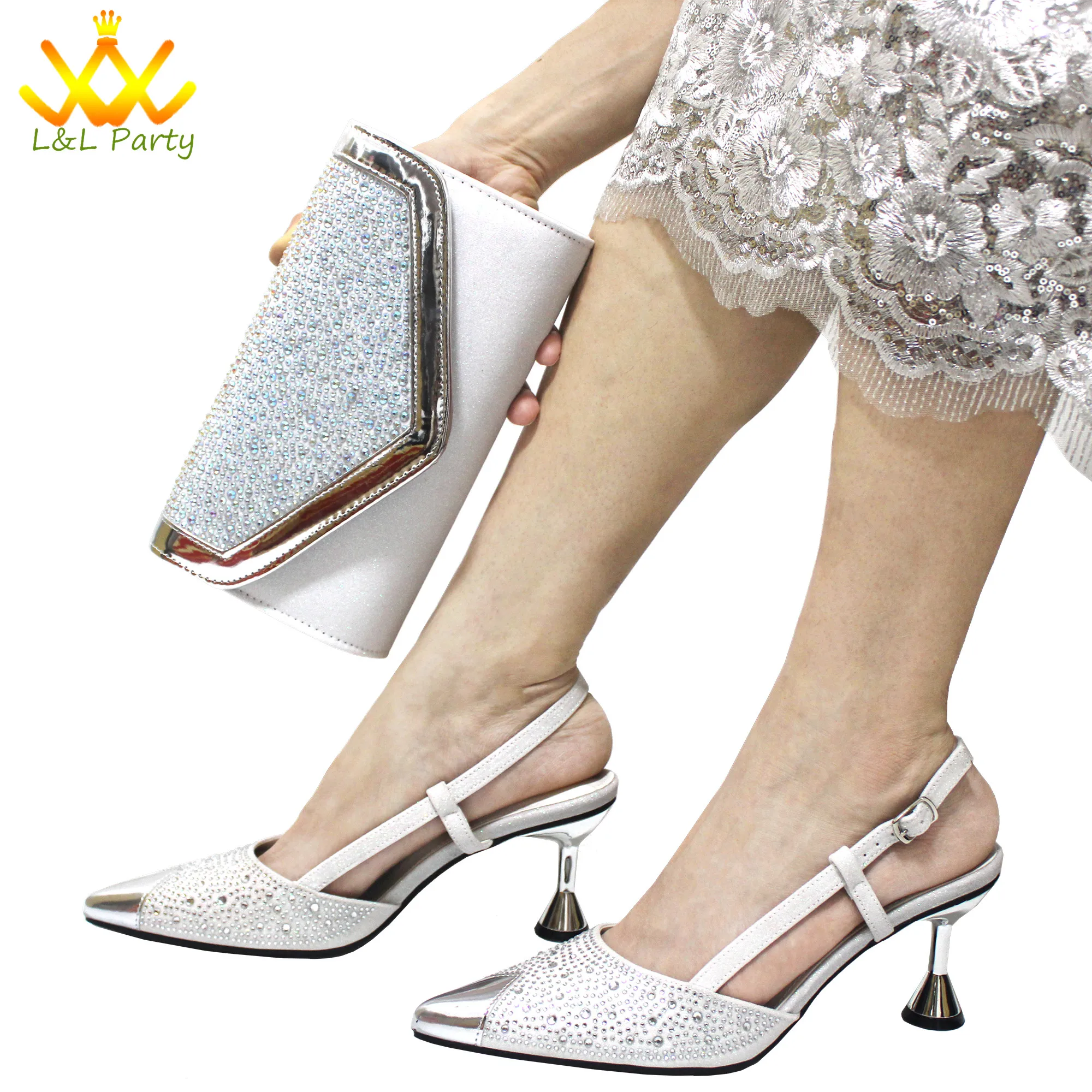 Женские туфли и сумочки в британском стиле серебристые белые удобные офисные на