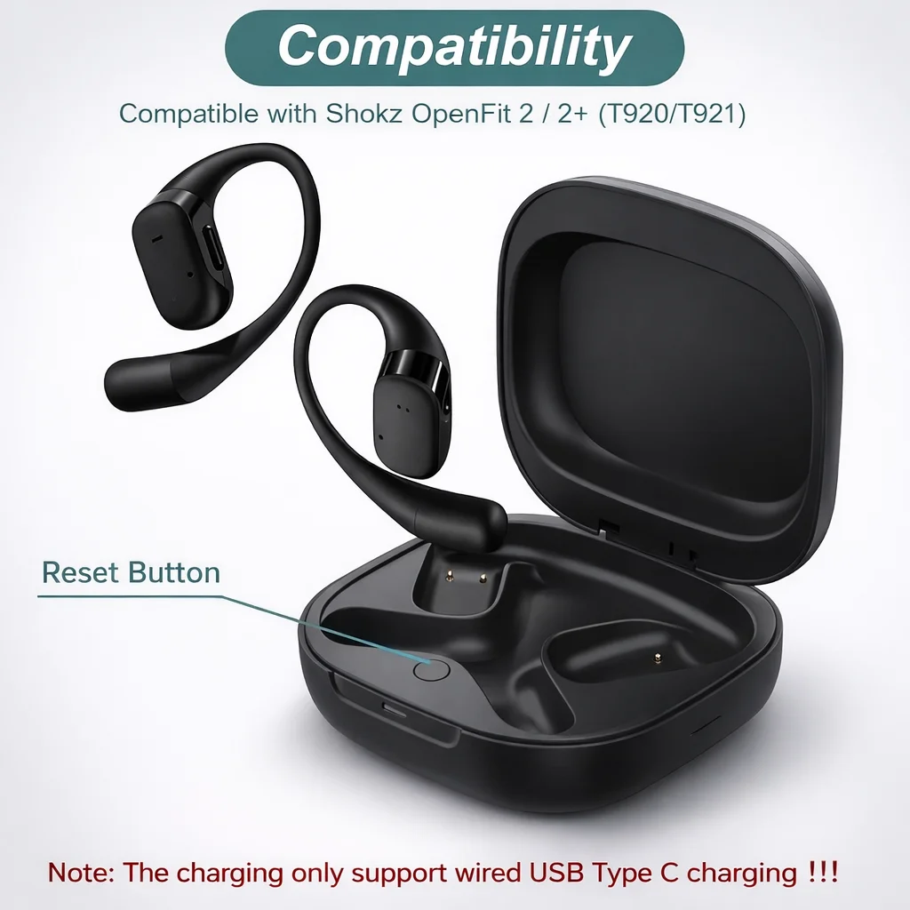 Фото Сменный зарядный чехол для наушников SHOKZ OpenFit 2 / 2+ T920 / T921, зарядное устройство, батарея 500 мАч, зарядка Type-C, простое подключение №2