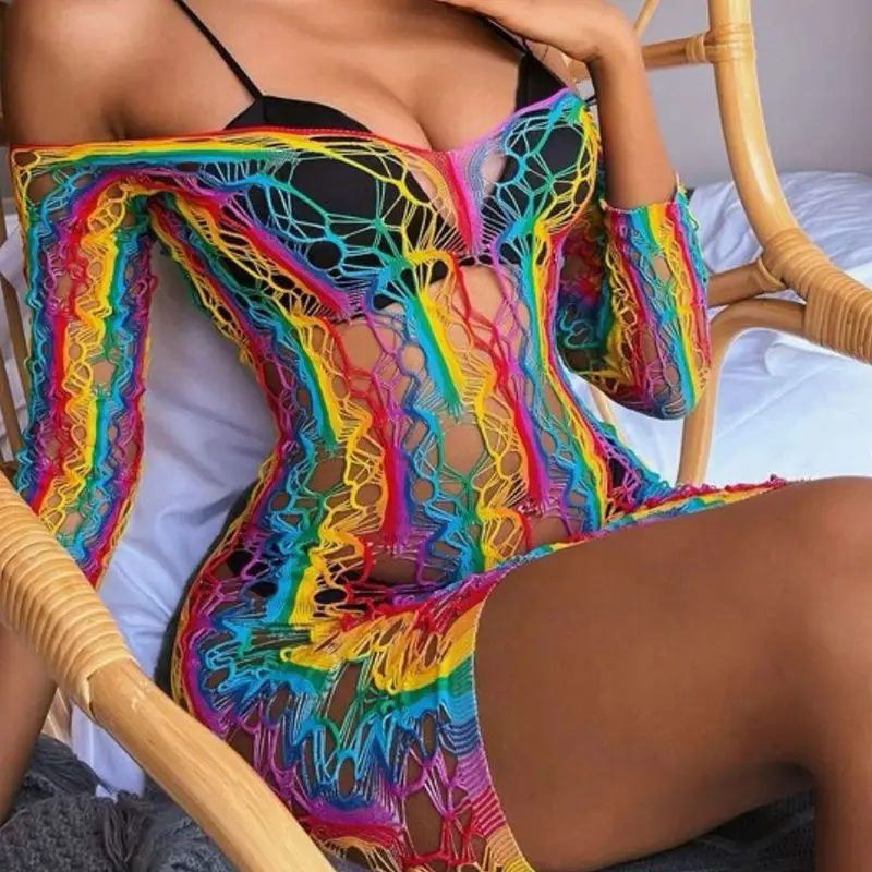 

Рыболовная сеть с вырезами и открытой спиной, привлекательное Сетчатое цветное платье, костюм, сексуальная женская Экзотическая одежда, Же...