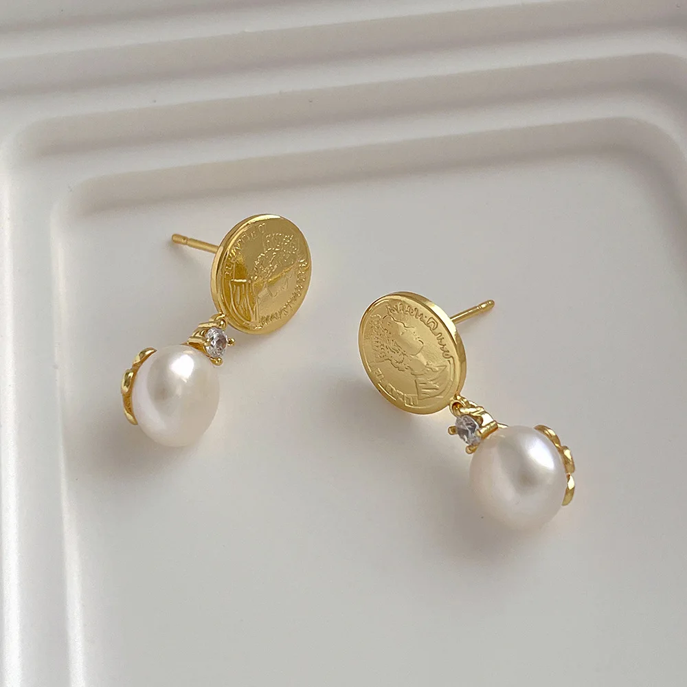 

Minar Harajuku Baroque Freshwater Pearl Dangle Earrings for Women 14K Gold Plating CZ Zircon Pendant Earring Statement Jewelry