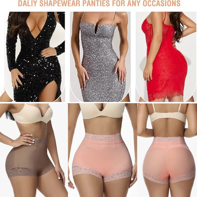 Dimmkof Butt Lifting Shapewear Shorts for Women Tummy Control Lifter Lace Fajas Colombianas Panties