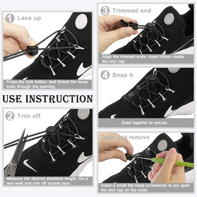 1Pair Plastic Snap Lock Sneaker Shoelaces Elastic No Tie Shoe Laces Stretching Lock Lazy Laces Quick Rubber Shoestrings 23Colors