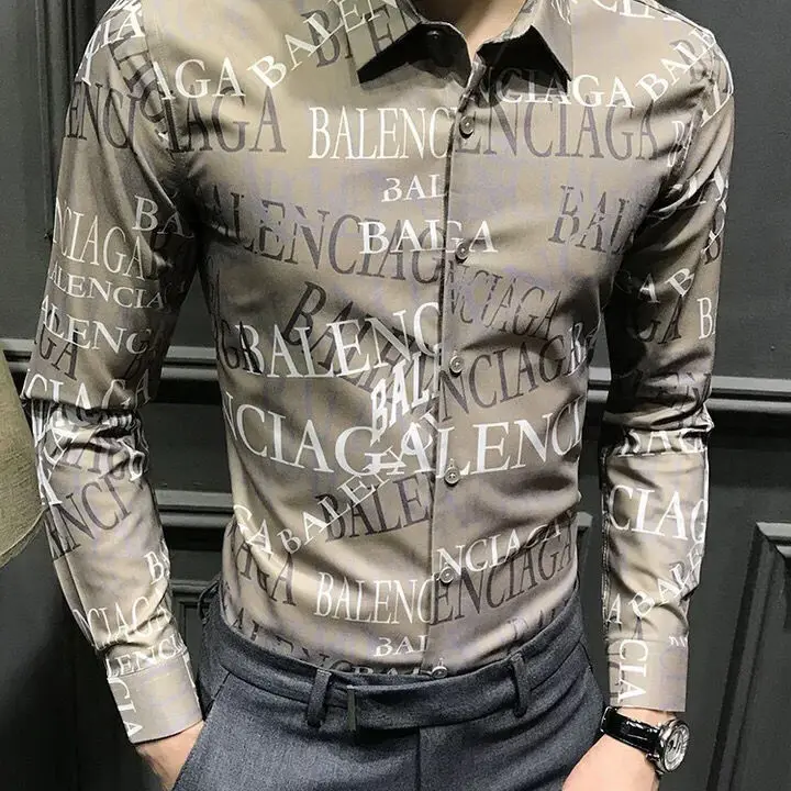 Autumn men's handsome letter printed shirt Korean slim trend casual shirt men's long sleeve tide brand shirt