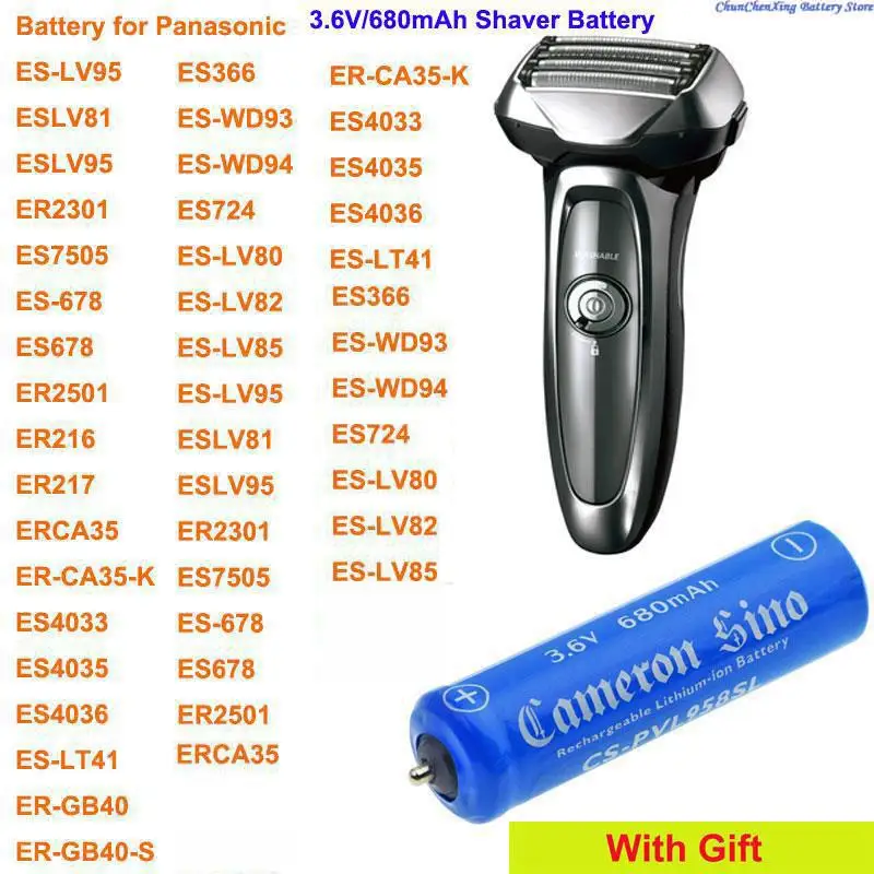 Cameron Sino 680mAh Battery for Panasonic ES8163,ES8164,ES8167,ES8224,ES8228,ES8243,ES8249,ES8807,ES-LA63,ES-LA93,ER230,ES-LV95