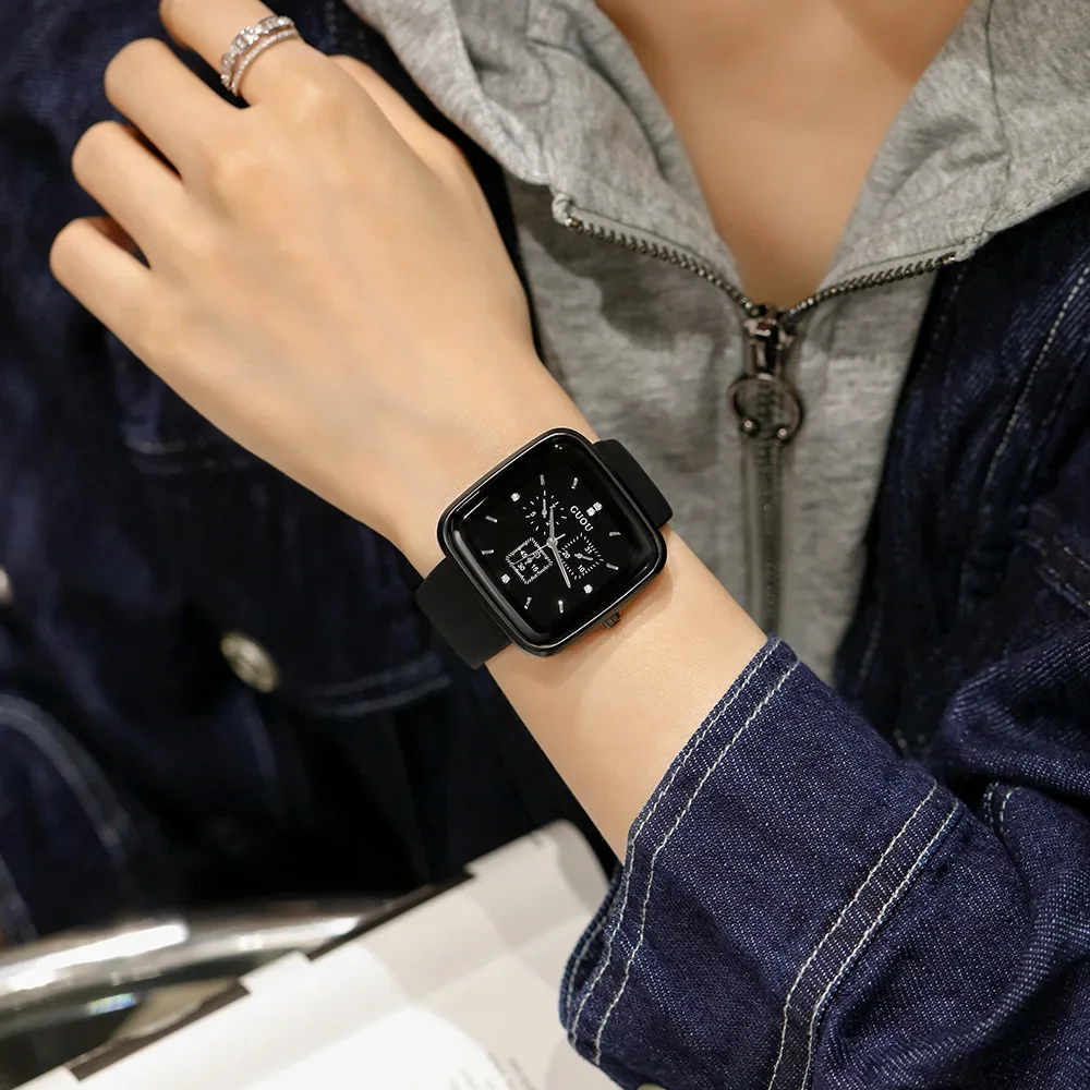

Guou unisex women's watch three-eye square waterproof watch temperament trend quartz silicone women's watch