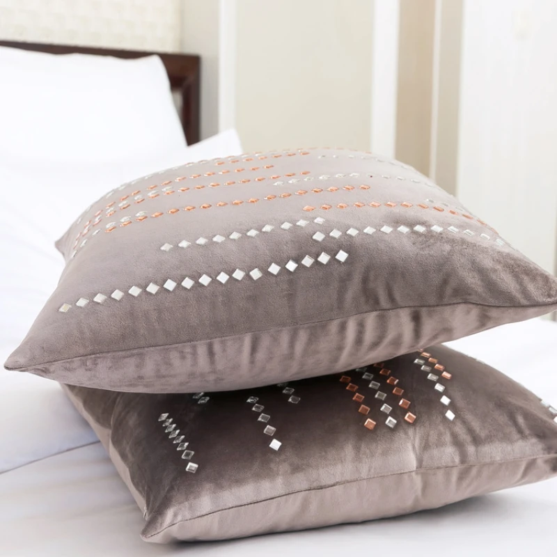 

Luxury Rhinestone Velvet Cushion Cover 45x45/50x50 Decorative Pillow Cover Living Room Sofa Decor Pillow Case Pink Gray