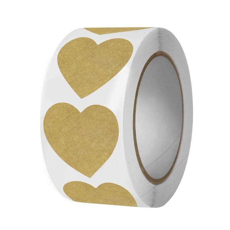 

500PCS Heart Shape Kraft Stickers Round Writable Blank Labels for Handmade Tags Paper DIY Envelope Sealing Stickers Stationery