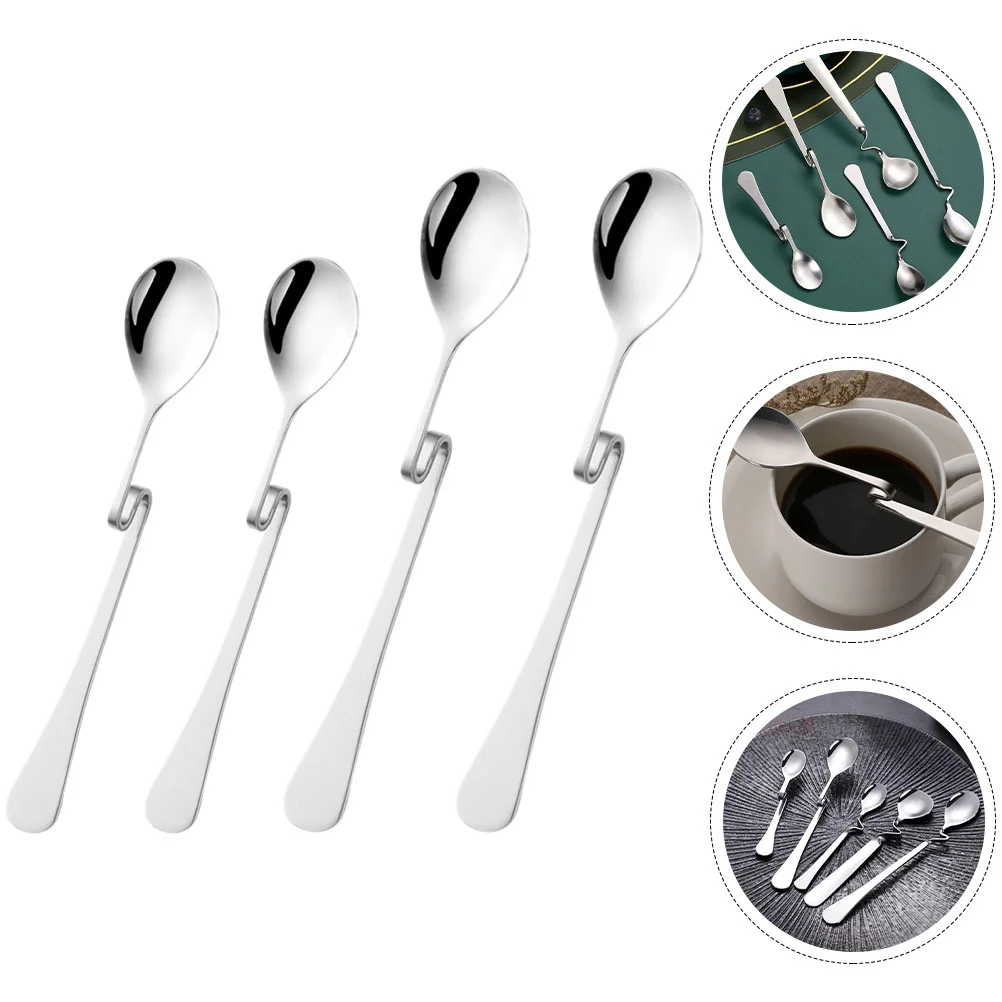 

4 Pcs Stirring Spoon Stainless Flatware Coffee Steel Dishes Spoons Dessert Ice Cream
