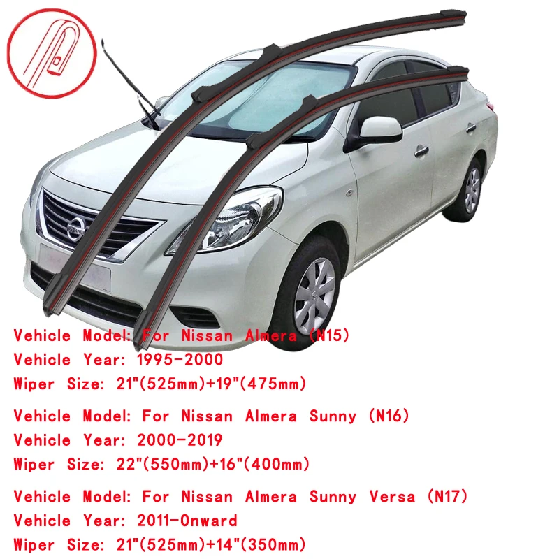 Фото Для Nissan Almera Sunny Versa N15 N16 N17 2000 2005 2006 2010 2011 2015 2016 2019 2020 2021 2022 Двойные резиновые щетки стеклоочистителя №2