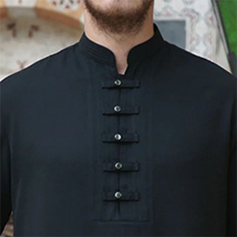 New Solid Color Middle East Ramadan Button Simple Men's Muslim Robe Arabic De Moda Musulmana Islamic Clothing