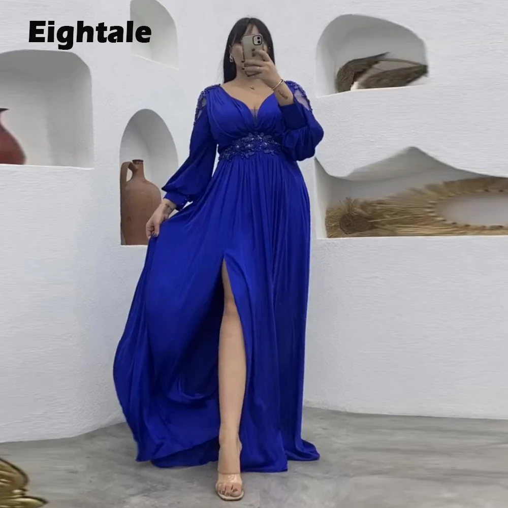 

Шифоновое вечернее платье с V-образным вырезом и длинным рукавом