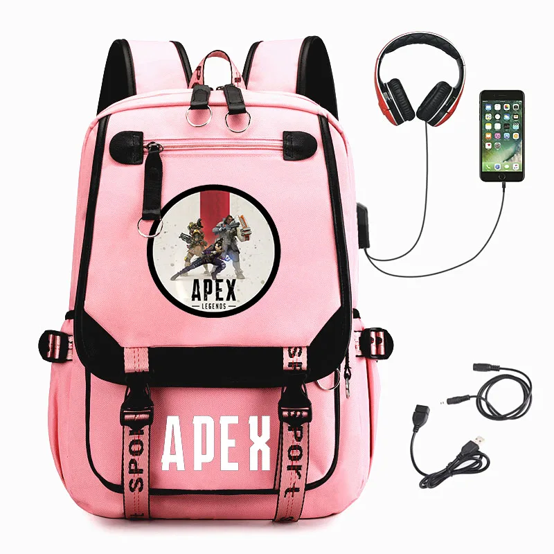 

Game Apex Legends Backpack USB Charge Knapsack Teenager Student Bookbag Zip Unisex Schoolbag Cartoon Laptop Bag Nylon Packsack