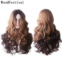woodfestival synthetic colored hair wigs for women cosplay long water wave wig brown red blonde purple pink green blue ombre