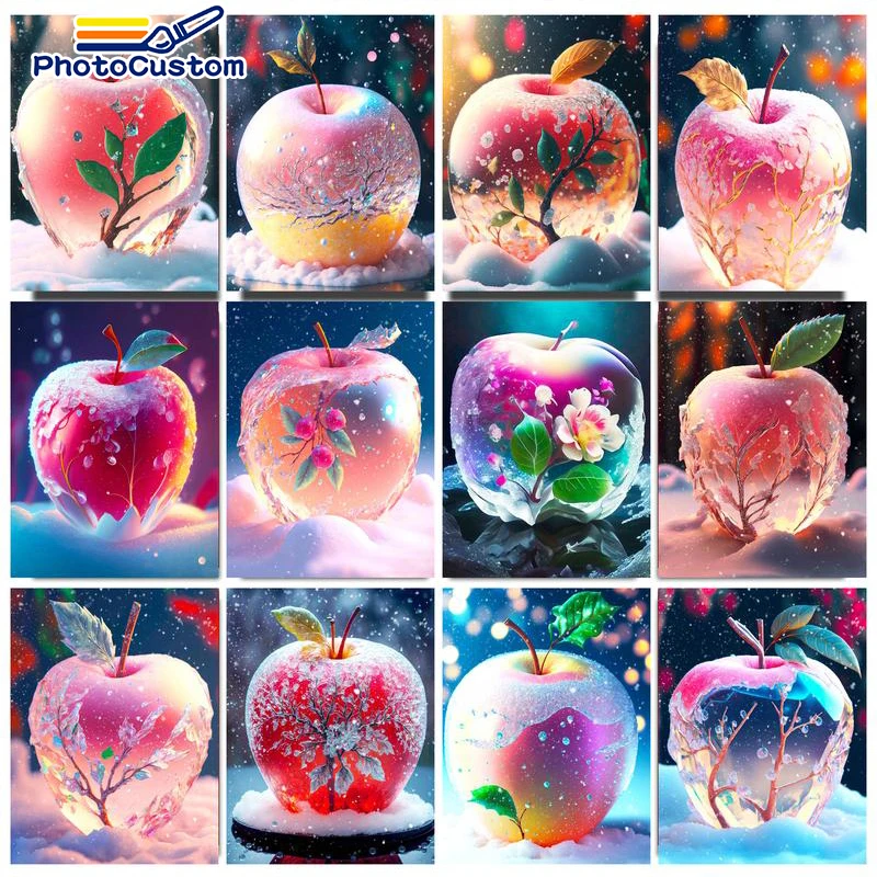 

PhotoCustom 60x75cm Frame DIY Painting By Numbers Kits Abstract Fruit Scenery Hand Painted Oil Paint By Numbers For Home Decor