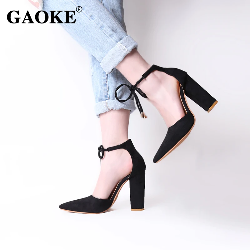 

Woman High Heel Shoes Pointed Toe Pumps Lace Up Woman Shoes Thick Heel Party Shoes Spring Fashion Retro Sexy Woman Footwear
