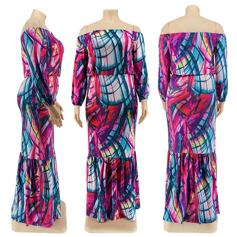 Plus Size Sets Wholesale Two Piece Set Women Skirt Suits Sexy Off Shoulder Print Casual Streetwear 3xl 4xl 5xl 6xl