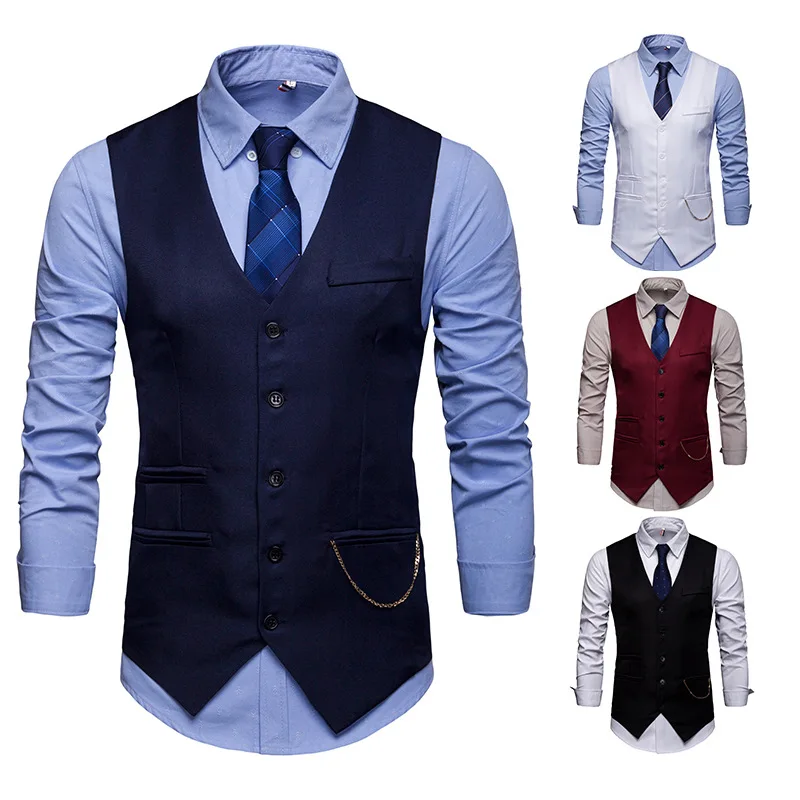 

Men Suit Vest Fashion British Style Slim Gilet 2022 Men Formal Business Sleeveless Jacket Waistcoat Single Breasted Vintage Vest