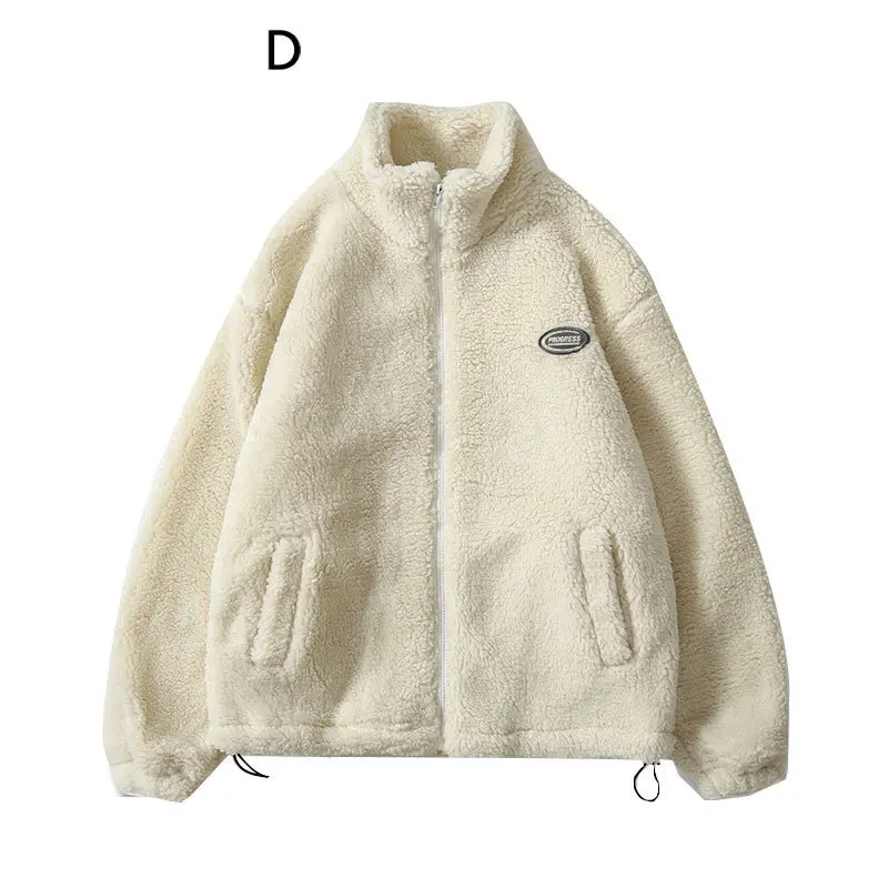 

Hip Hop Winter Fleece Fluffy Jacket Streetwear Harajuku Fuzzy Zipper Coat Men Autumn Solid Color Lightweight Jackets Black Beige