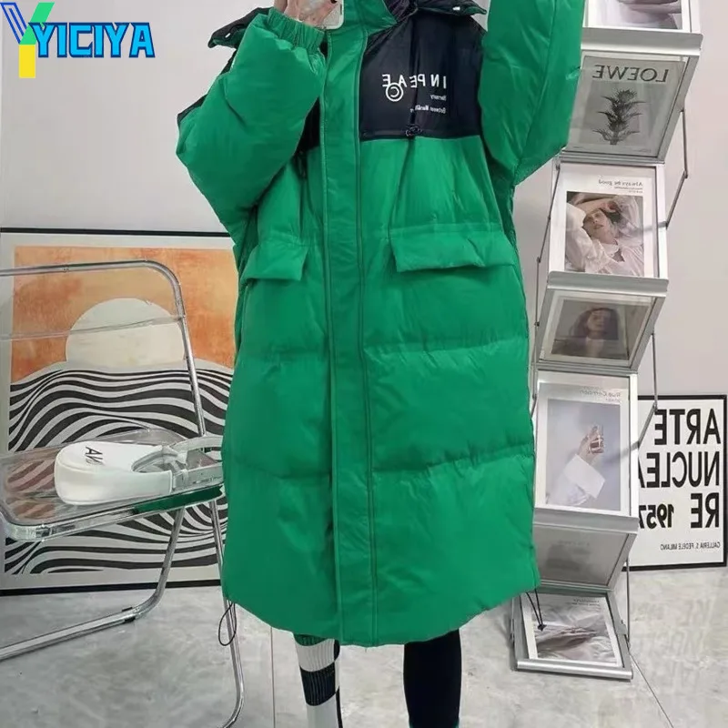 YICIYA Bomber Women Long Thicken Down Coat Black Warm Parkas 2022 Winter Long Sleeve Y2k Windbreaker Jackets Women Bombers Coats