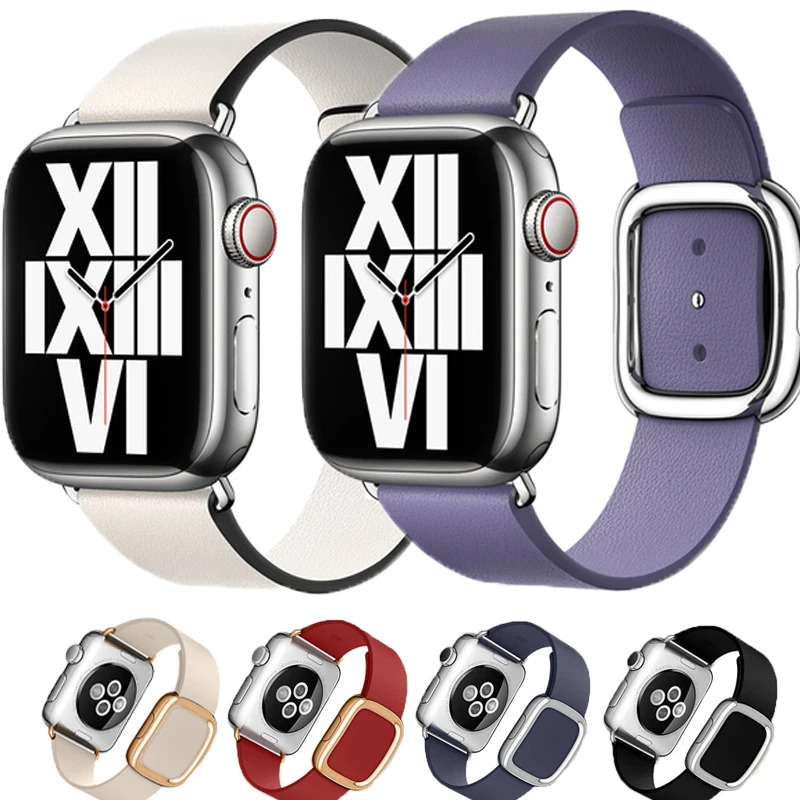 

Кожаный ремешок в современном стиле для Apple Watch Series 7 6 5 4 3 2, браслет для IWatch 38/40/42/44 мм, аксессуары для часов