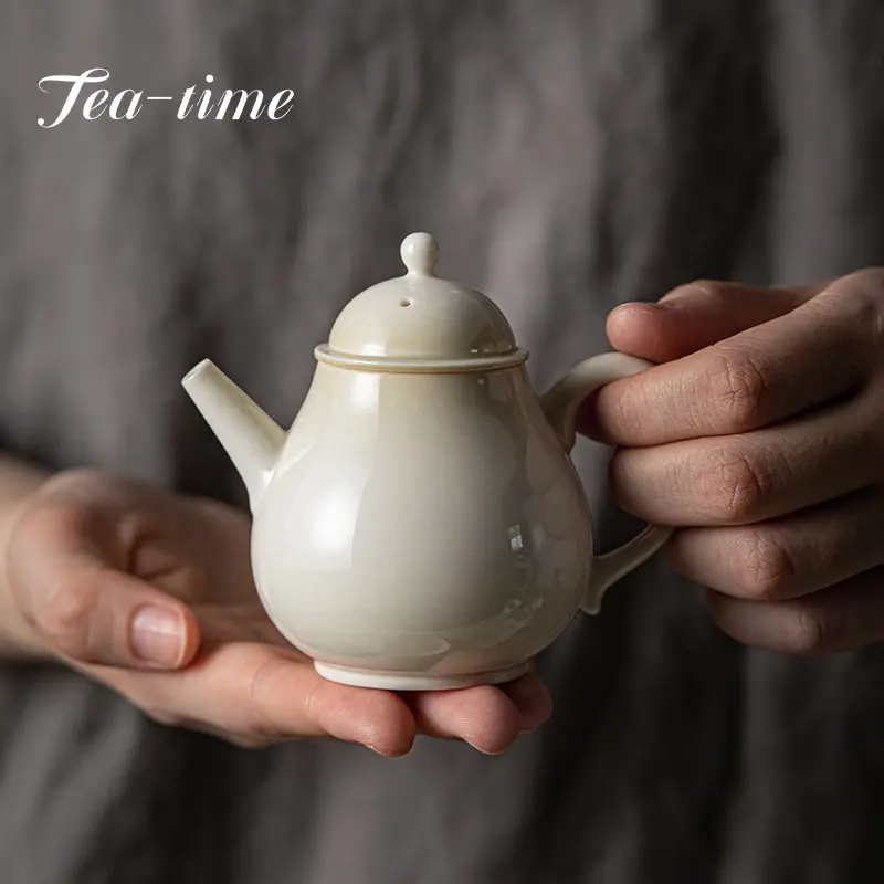

Boutique Green Grey Glaze Tea Pot Handmade Ceramic Hand Grasping Teapot Tea Maker Art Household Kung Fu Kettle Puer Gift 100ML