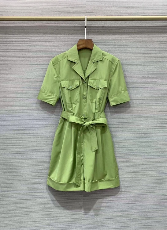 

2022 new women Fashion Short Sleeve Waist Tie Pocket Slim Wide Leg Shorts Jumpsuit Casual Pants 721