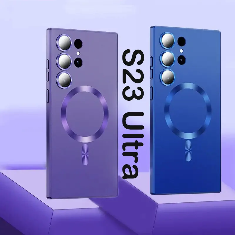 

Magsafe Case For Samsung Galaxy S22 S21 S23 Ultra S23 Plus Luxury Silicone Wireless Charging Soft Matte Camera Protector Cover