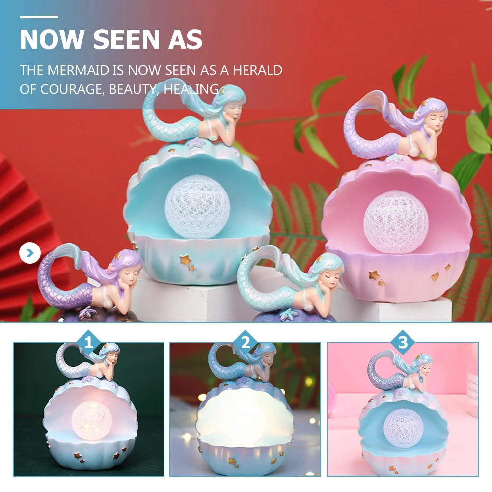 

Baby Room Mermaid Night Light Seaside Decor Pearl Synthetic Resin Ocean Theme Ornament