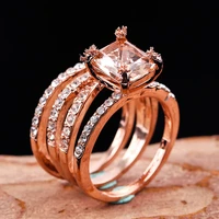jewelry ring round shape glass filled finger rings for women wedding engagement party accessory rose gold color whole sale