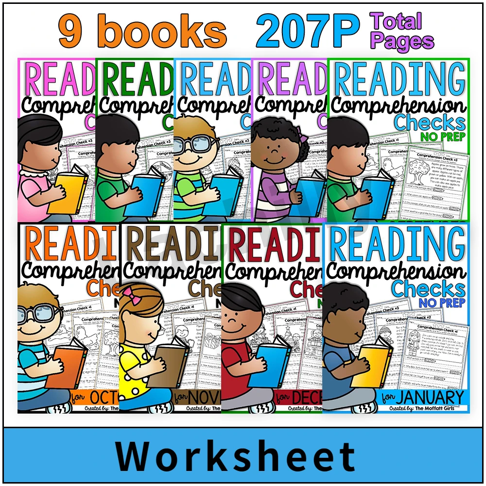 

9 books/set Reading Comprehension Checks Reading Short Stories practice Worksheets in English for kid
